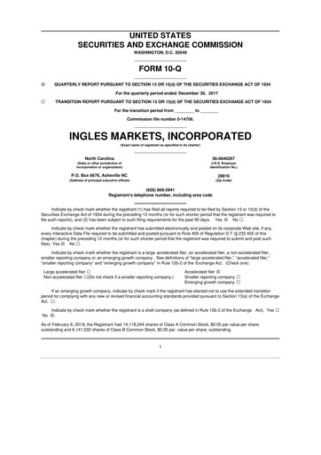 Miniature Ingles Markets 10-Q Rapport trimestriel 2018 