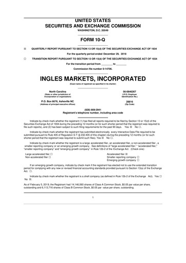 Miniature Ingles Markets 10-Q Rapport trimestriel 2019 