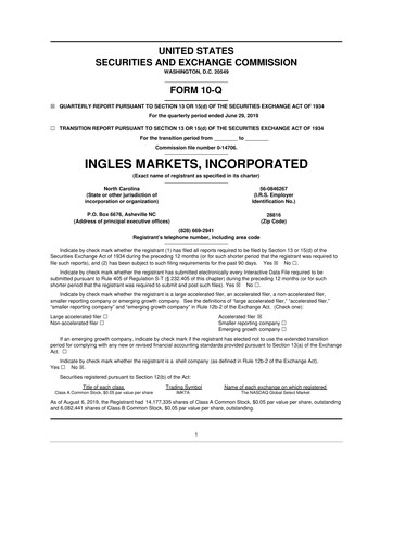 Miniature Ingles Markets 10-Q Rapport trimestriel 2019 