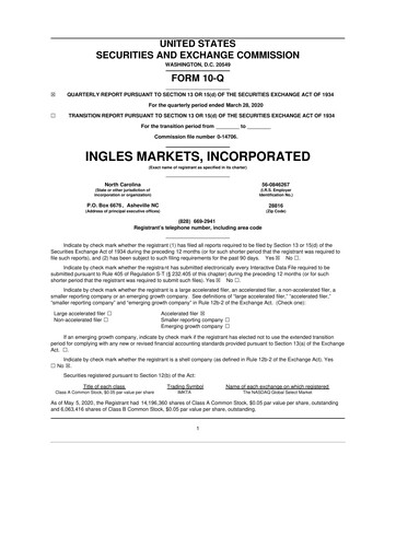 Miniature Ingles Markets 10-Q Rapport trimestriel 2020 