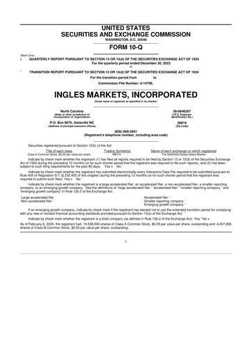 Miniature Ingles Markets 10-Q Rapport trimestriel 2024 