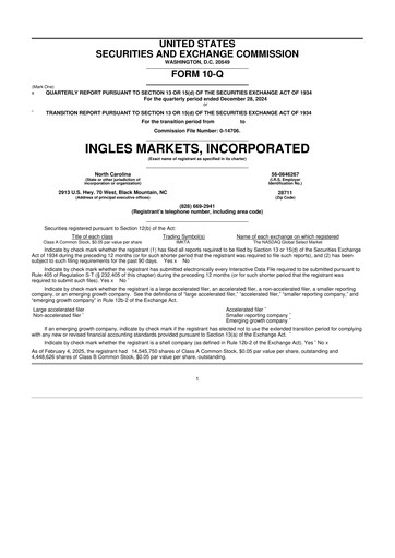 Miniature Ingles Markets 10-Q Rapport trimestriel 2025 