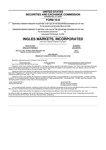 Miniature Ingles Markets 10-Q Rapport trimestriel 2025 
