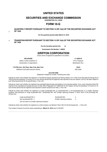 Thumbnail Griffon Corporation
 10-Q Quarterly Report FY 