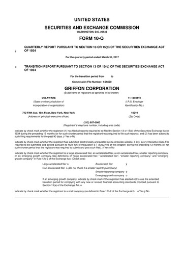 Thumbnail Griffon Corporation
 10-Q Quarterly Report FY 