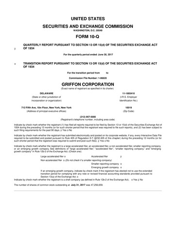 Thumbnail Griffon Corporation
 10-Q Quarterly Report FY 