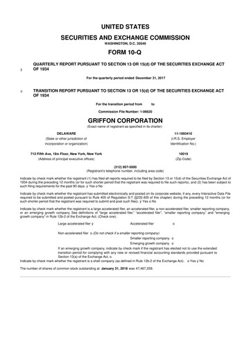 Thumbnail Griffon Corporation
 10-Q Quarterly Report FY 