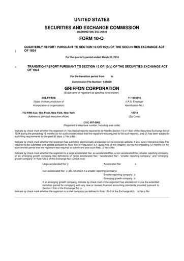 Thumbnail Griffon Corporation
 10-Q Quarterly Report FY 