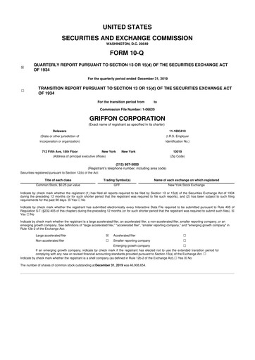 Thumbnail Griffon Corporation
 10-Q Quarterly Report FY 