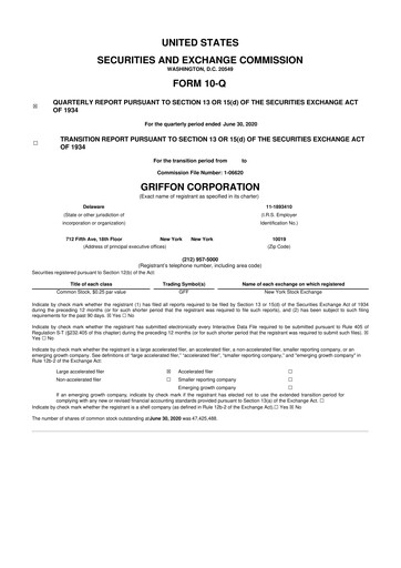 Thumbnail Griffon Corporation
 10-Q Quarterly Report FY 