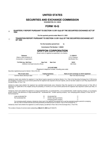 Thumbnail Griffon Corporation
 10-Q Quarterly Report FY 