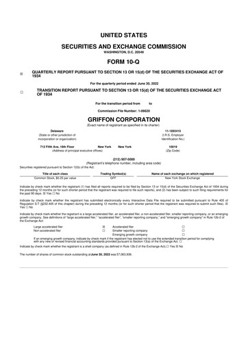 Thumbnail Griffon Corporation
 10-Q Quarterly Report FY 