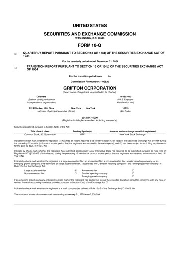 Thumbnail Griffon Corporation
 10-Q Quarterly Report FY 