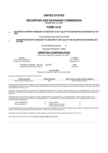 Thumbnail Griffon Corporation
 10-Q Quarterly Report FY 