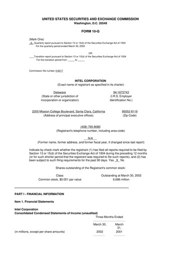 Thumbnail Intel 10-Q Quarterly Report FY 
