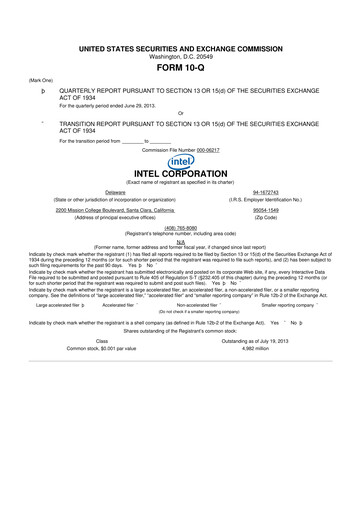 Thumbnail Intel 10-Q Quarterly Report FY2013 