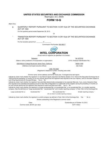 Thumbnail Intel 10-Q Quarterly Report FY2013 