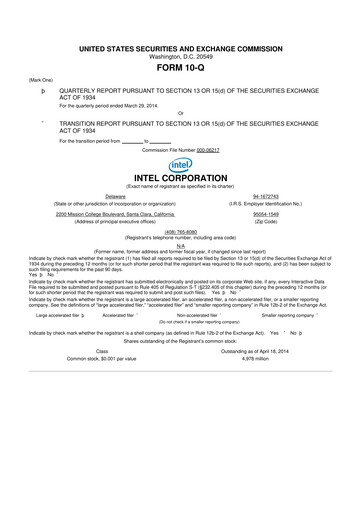 Thumbnail Intel 10-Q Quarterly Report FY2014 