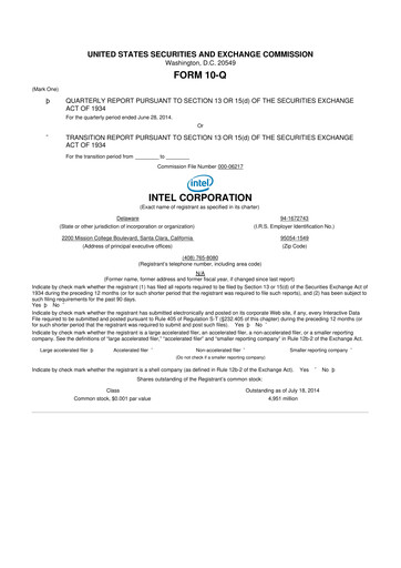 Thumbnail Intel 10-Q Quarterly Report FY2014 