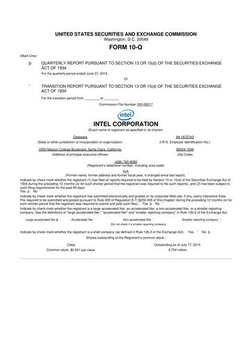 Thumbnail Intel 10-Q Quarterly Report FY2015 