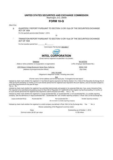 Thumbnail Intel 10-Q Quarterly Report FY2016 