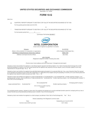 Thumbnail Intel 10-Q Quarterly Report FY2018 