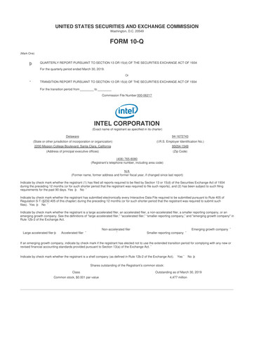 Thumbnail Intel 10-Q Quarterly Report FY2019 