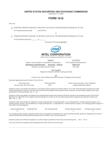 Thumbnail Intel 10-Q Quarterly Report FY2019 