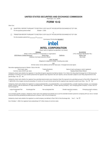 Thumbnail Intel 10-Q Quarterly Report FY2022 