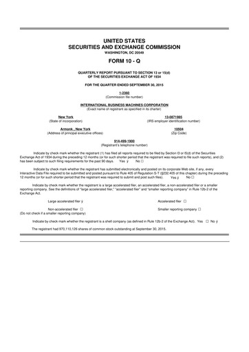 Thumbnail IBM 10-Q Quarterly Report FY2015 