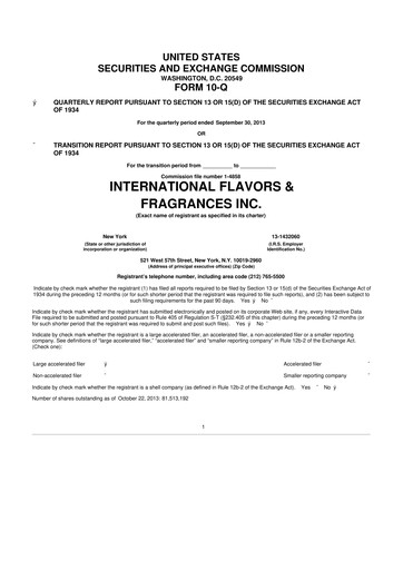 Thumbnail International Flavors & Fragrances
 10-Q Quarterly Report FY2013 