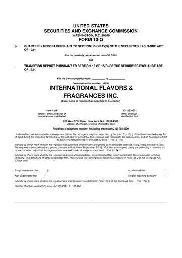 Thumbnail International Flavors & Fragrances
 10-Q Quarterly Report FY2014 