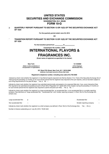 Thumbnail International Flavors & Fragrances
 10-Q Quarterly Report FY2016 