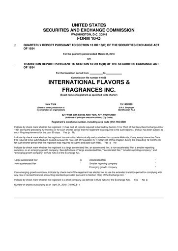 Thumbnail International Flavors & Fragrances
 10-Q Quarterly Report FY2018 