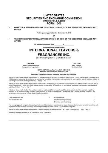Thumbnail International Flavors & Fragrances
 10-Q Quarterly Report FY2018 