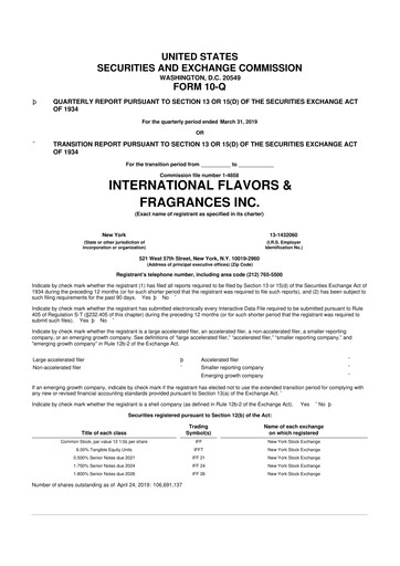 Thumbnail International Flavors & Fragrances
 10-Q Quarterly Report FY2019 