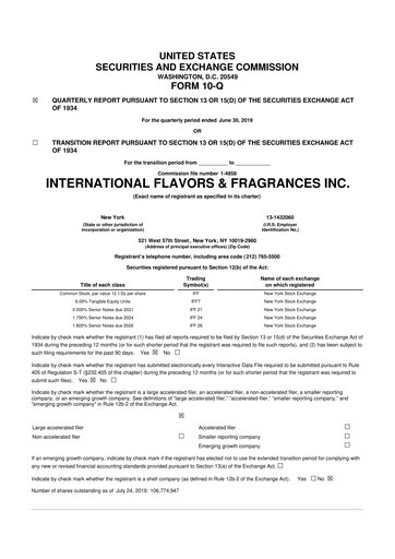 Thumbnail International Flavors & Fragrances
 10-Q Quarterly Report FY2019 