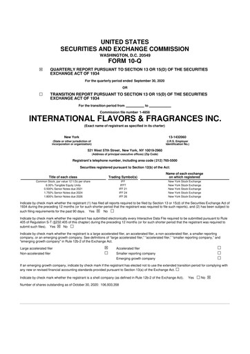 Thumbnail International Flavors & Fragrances
 10-Q Quarterly Report FY2020 