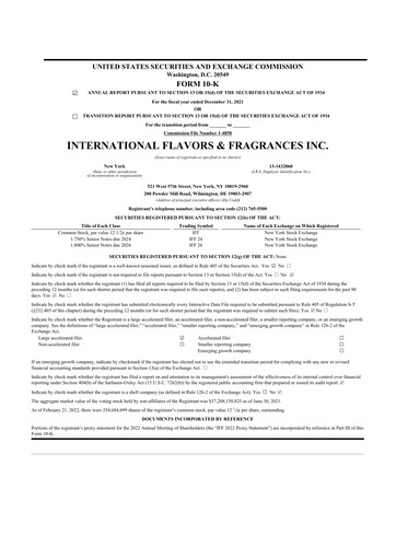 Thumbnail International Flavors & Fragrances
 10-K Annual Report 2021