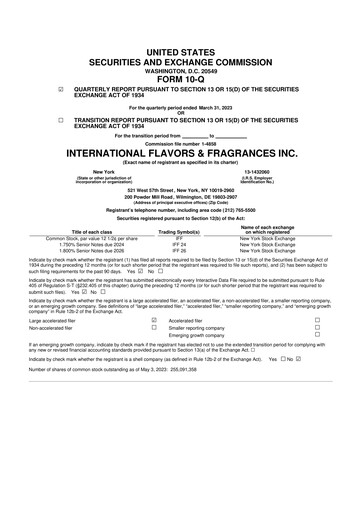 Thumbnail International Flavors & Fragrances
 10-Q Quarterly Report FY2023 