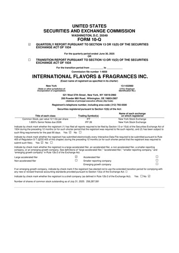 Thumbnail International Flavors & Fragrances
 10-Q Quarterly Report FY2025 