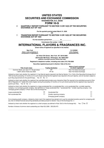 Miniature International Flavors & Fragrances
 10-Q Rapport trimestriel  