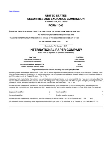 Thumbnail International Paper
 10-Q Quarterly Report FY2012 