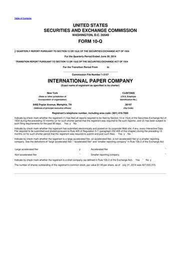 Thumbnail International Paper
 10-Q Quarterly Report FY2014 