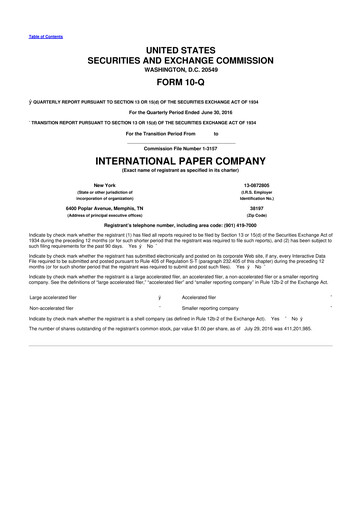 Thumbnail International Paper
 10-Q Quarterly Report FY2016 