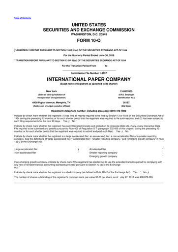Thumbnail International Paper
 10-Q Quarterly Report FY2018 