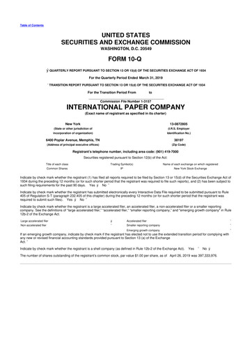 Thumbnail International Paper
 10-Q Quarterly Report FY2019 