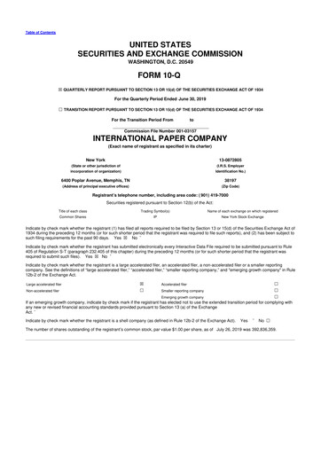 Thumbnail International Paper
 10-Q Quarterly Report FY2019 
