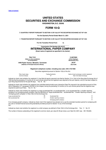 Thumbnail International Paper
 10-Q Quarterly Report FY2021 