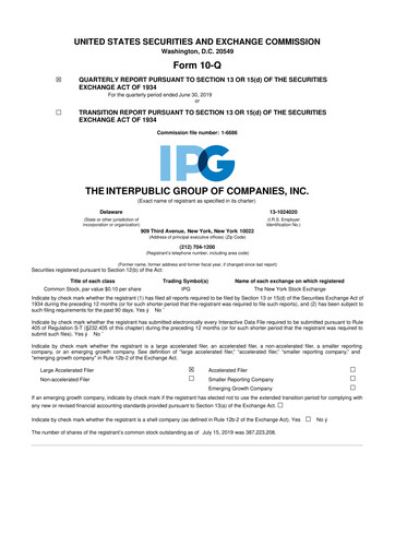 Thumbnail The Interpublic Group of Companies 10-Q Quarterly Report FY2019 